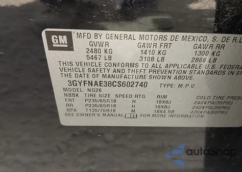 2012 Cadillac Srx Luxury Collection from USA, damaged, VIN 3GYFNAE38CS602740